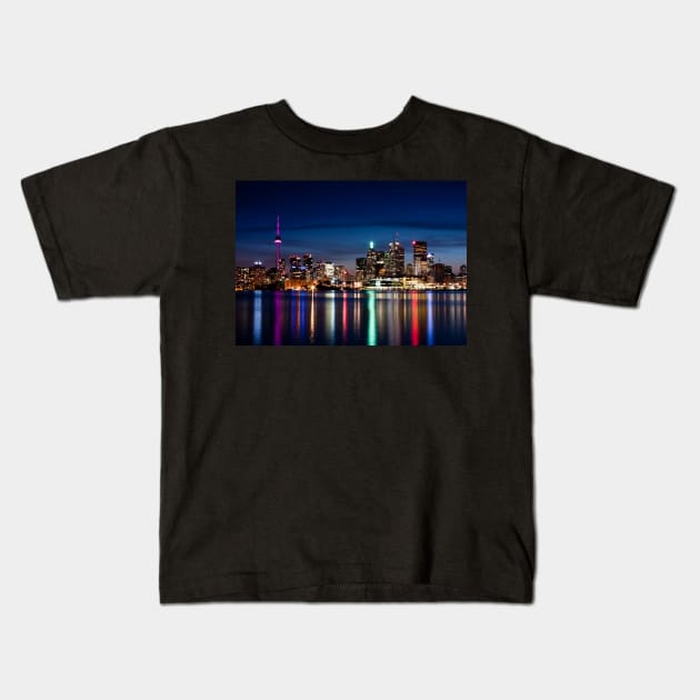 Toronto Skyline At Night From Polson St No 2 Kids T-Shirt by learningcurveca